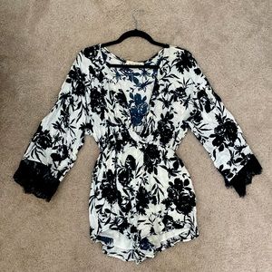 Black and White Floral Romper